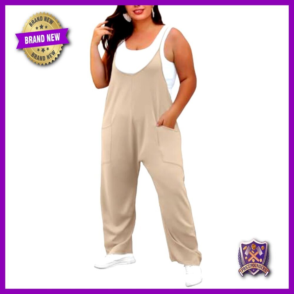 Plus Size Sleeveless Jumpsuit with Pockets Adjustable Straps Loose Fit - Picture 4 of 6